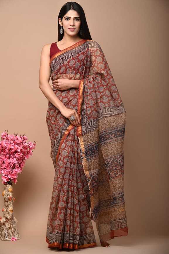 Kota Doria Hand blockprint Saris, with Blouse