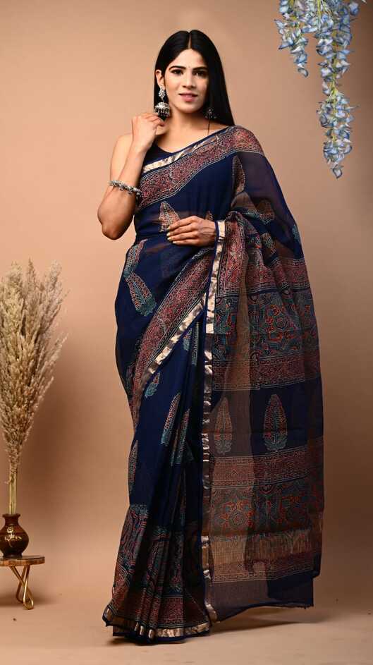 Kota Doria Hand blockprint Saris, with Blouse