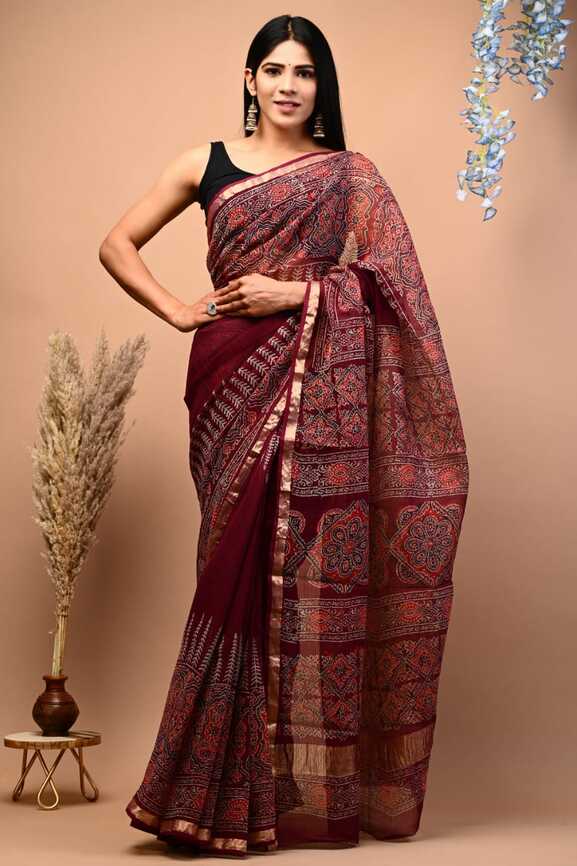 Kota Doria Hand blockprint Saris, with Blouse