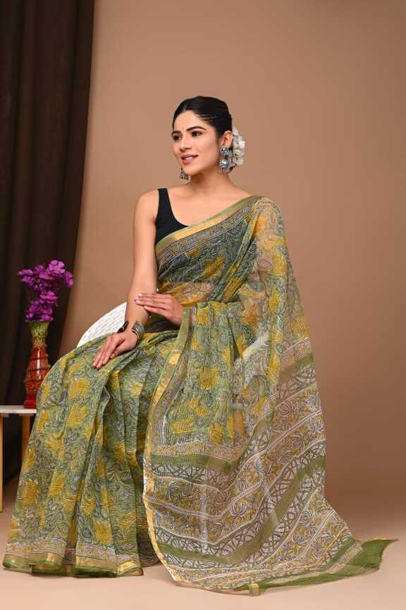 Kota Doria Hand blockprint Saris, with Blouse