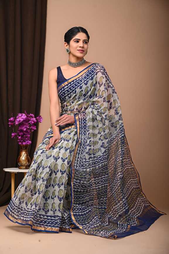 Kota Doria Hand blockprint Saris, with Blouse