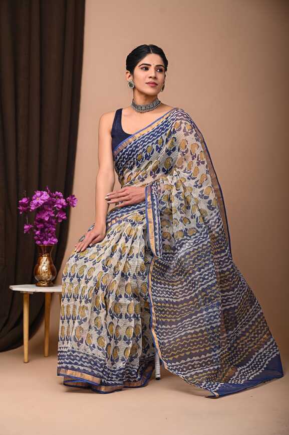 Kota Doria Hand blockprint Saris, with Blouse