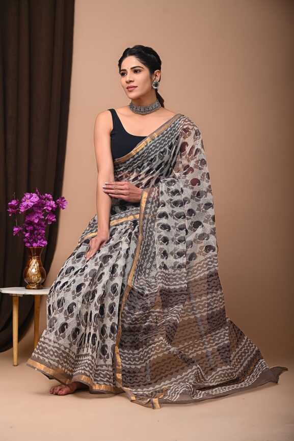 Kota Doria Hand blockprint Saris, with Blouse