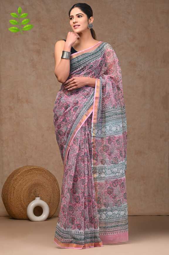 Kota Doria Hand blockprint Saris, with Blouse