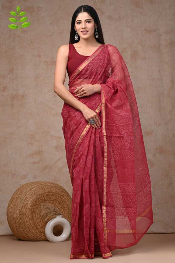 Kota Doria Hand blockprint Saris, with Blouse