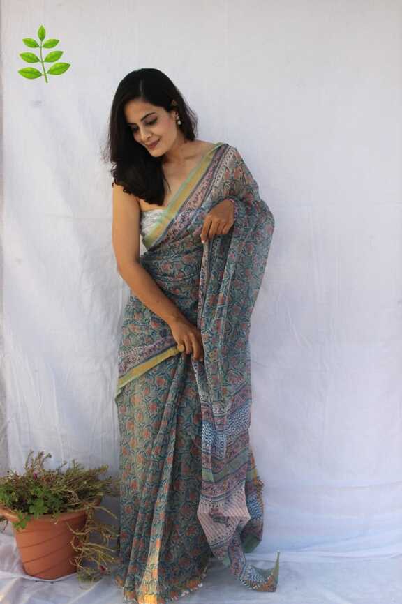 Kota Doria Hand blockprint Saris, with Blouse