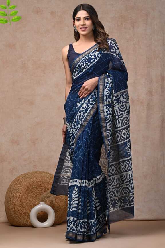 Maheshwari silk Hand blockprint Saris, with Blouse