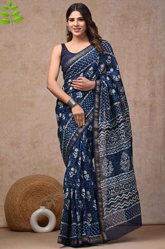 Maheshwari silk Hand blockprint Saris, with Blouse