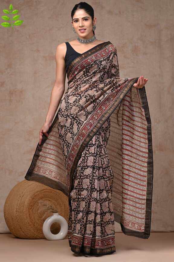 Maheshwari silk Hand blockprint Saris, with Blouse