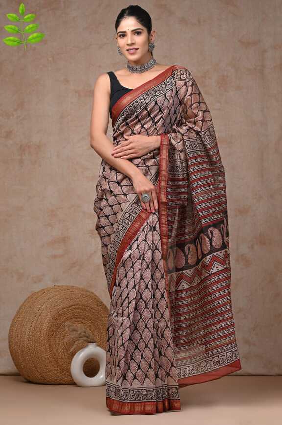 Maheshwari silk Hand blockprint Saris, with Blouse