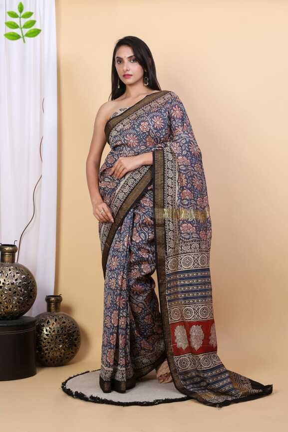 Maheshwari silk Hand blockprint Saris, with Blouse