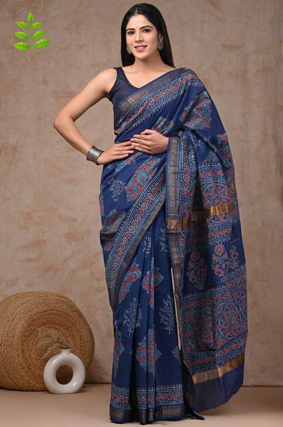 Maheshwari silk Hand blockprint Saris, with Blouse