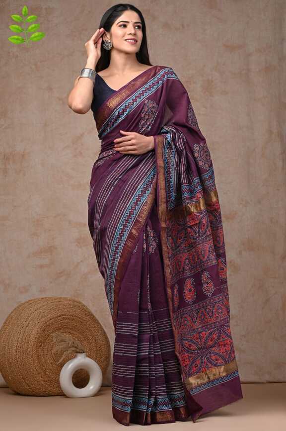 Maheshwari silk Hand blockprint Saris, with Blouse