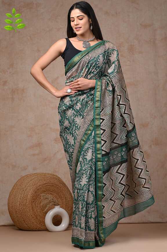 Maheshwari silk Hand blockprint Saris, with Blouse