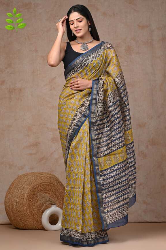 Maheshwari silk Hand blockprint Saris, with Blouse