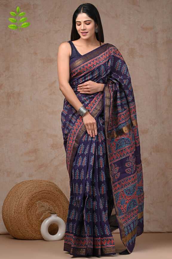 Maheshwari silk Hand blockprint Saris, with Blouse