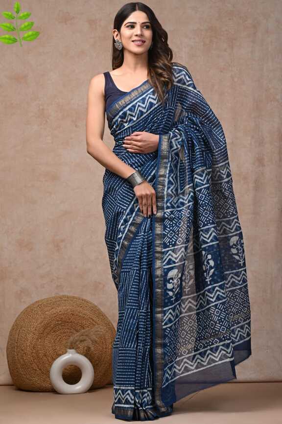 Maheshwari silk Hand blockprint Saris, with Blouse