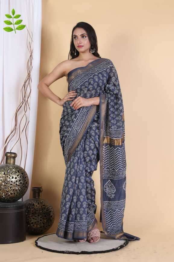 Maheshwari silk Hand blockprint Saris, with Blouse