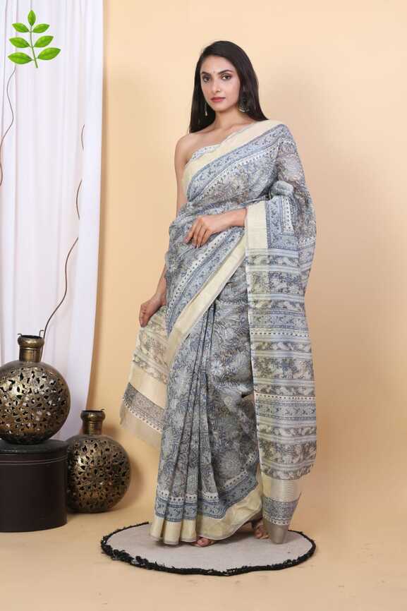 Maheshwari silk Hand blockprint Saris, with Blouse