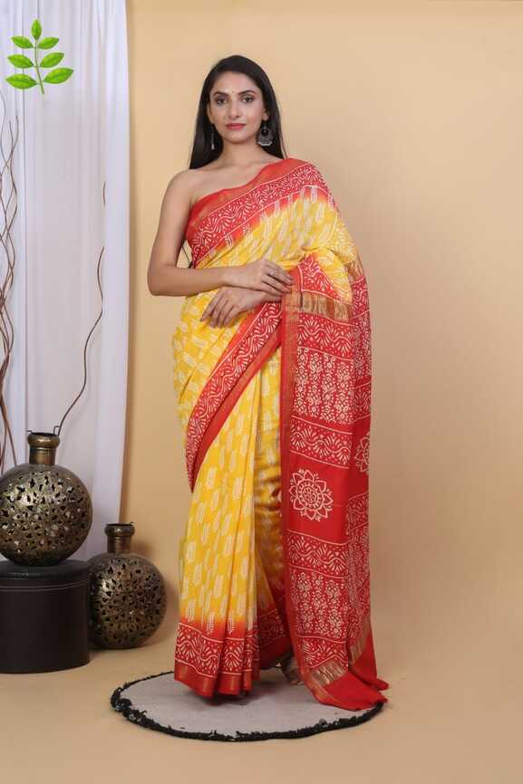 Maheshwari silk Hand blockprint Saris, with Blouse