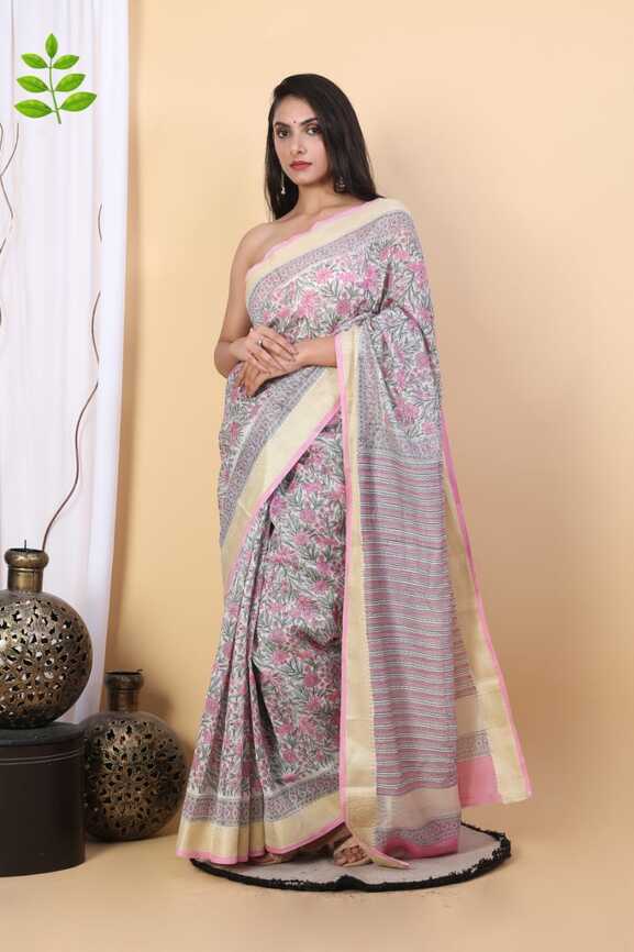 Maheshwari silk Hand blockprint Saris, with Blouse