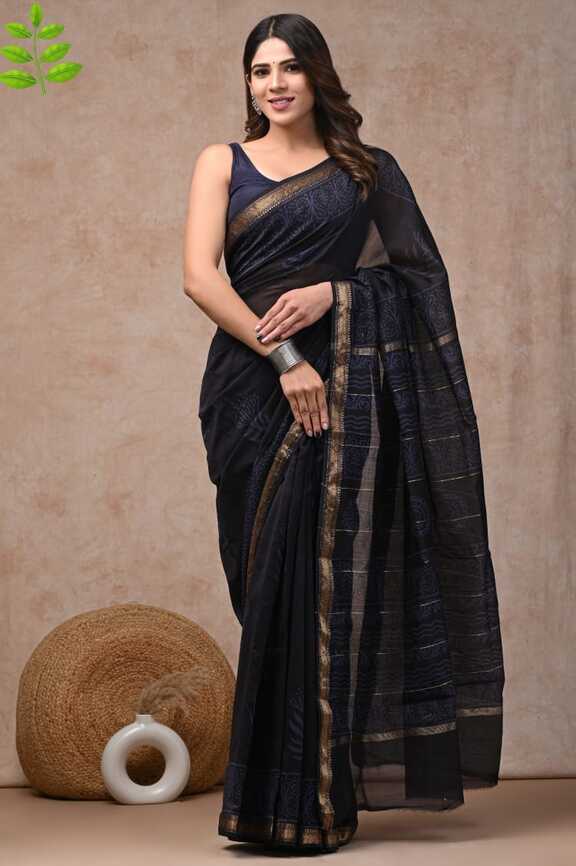 Maheshwari silk Hand blockprint Saris, with Blouse