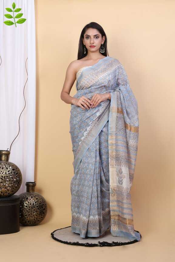 Maheshwari silk Hand blockprint Saris, with Blouse