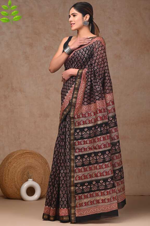 Maheshwari silk Hand blockprint Saris, with Blouse