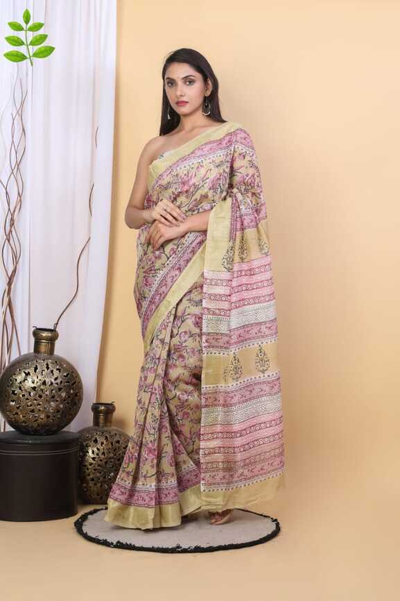 Maheshwari silk Hand blockprint Saris, with Blouse