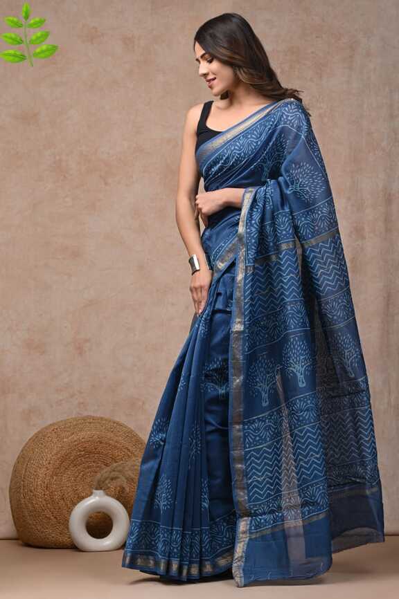 Maheshwari silk Hand blockprint Saris, with Blouse