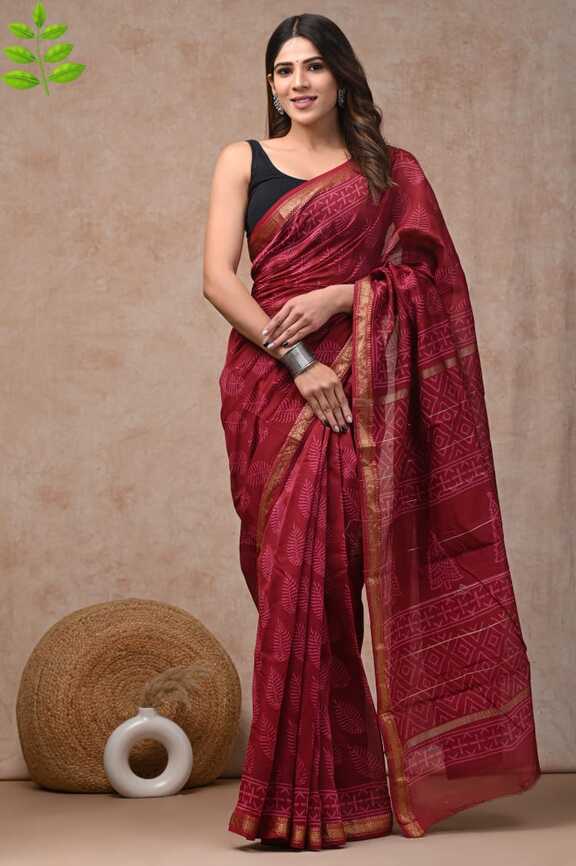 Maheshwari silk Hand blockprint Saris, with Blouse