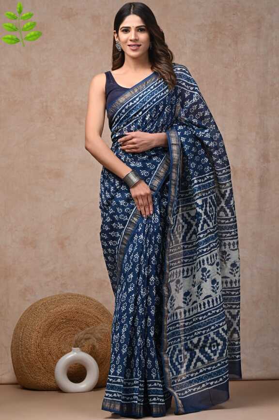 Maheshwari silk Hand blockprint Saris, with Blouse