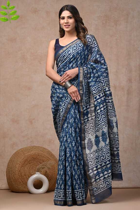 Maheshwari silk Hand blockprint Saris, with Blouse