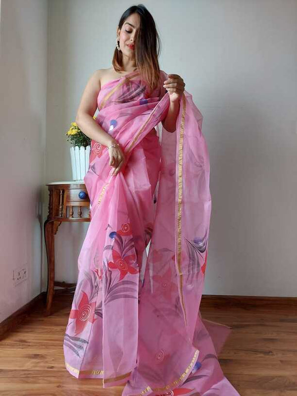 Hand Painted saris in Organza silk, with Blouse