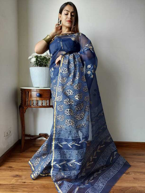 Hand Painted saris in Organza silk, with Blouse