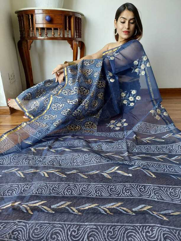 Hand Painted saris in Organza silk, with Blouse