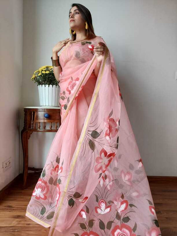 Hand Painted saris in Organza silk, with Blouse