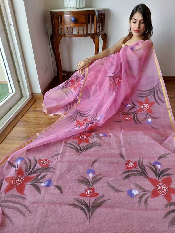 Hand Painted saris in Organza silk, with Blouse