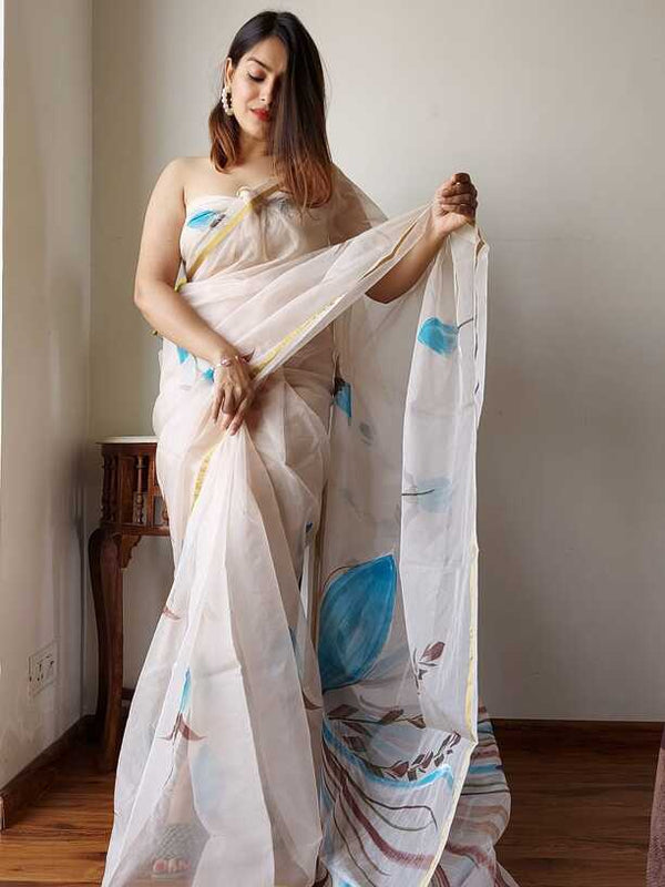 Hand Painted saris in Organza silk, with Blouse