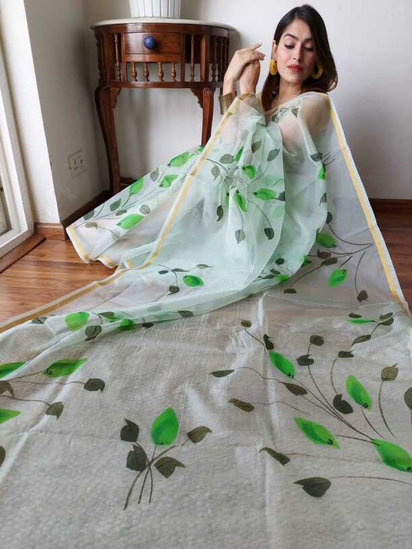 Hand Painted saris in Organza silk, with Blouse
