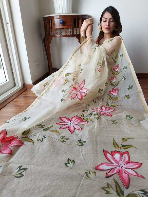 Hand Painted saris in Organza silk, with Blouse