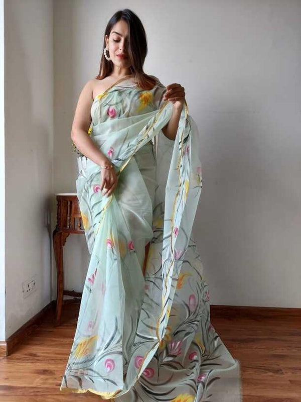 Hand Painted saris in Organza silk, with Blouse