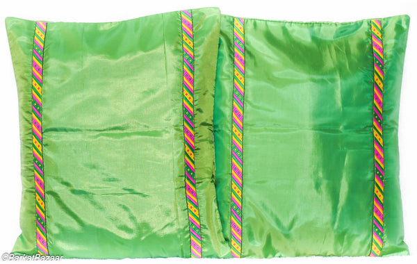 Lime Green Silk, 16x16 IN Cushion Cover pair