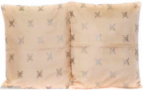 Beige Gold Organza Silk, 16x16 IN Cushion Cover pair